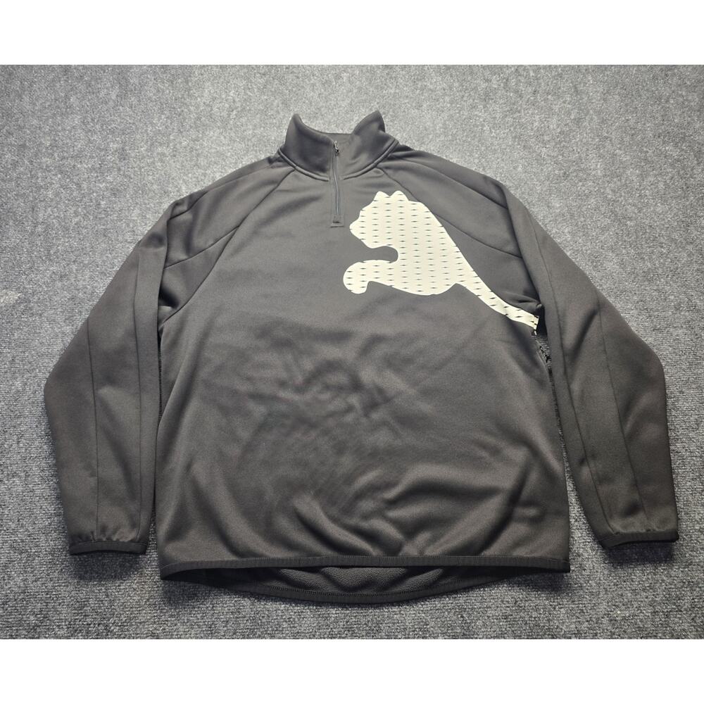 Puma Lifestyles Oversized Wrap Around Logo Black 1/4 Zip Pullover Pockets Large